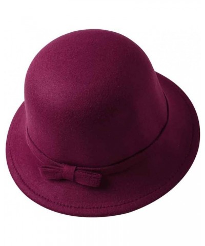 Fedora Hat Vintage Parent-Child Winter Wool Felt Hats Kids Fedoras Bow Bucket Hats Warm Bowler Hats for Mom& Baby Khaki $13.4...