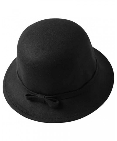 Fedora Hat Vintage Parent-Child Winter Wool Felt Hats Kids Fedoras Bow Bucket Hats Warm Bowler Hats for Mom& Baby Khaki $13.4...