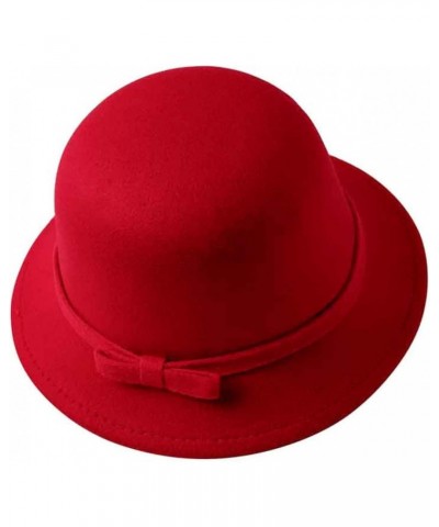 Fedora Hat Vintage Parent-Child Winter Wool Felt Hats Kids Fedoras Bow Bucket Hats Warm Bowler Hats for Mom& Baby Khaki $13.4...