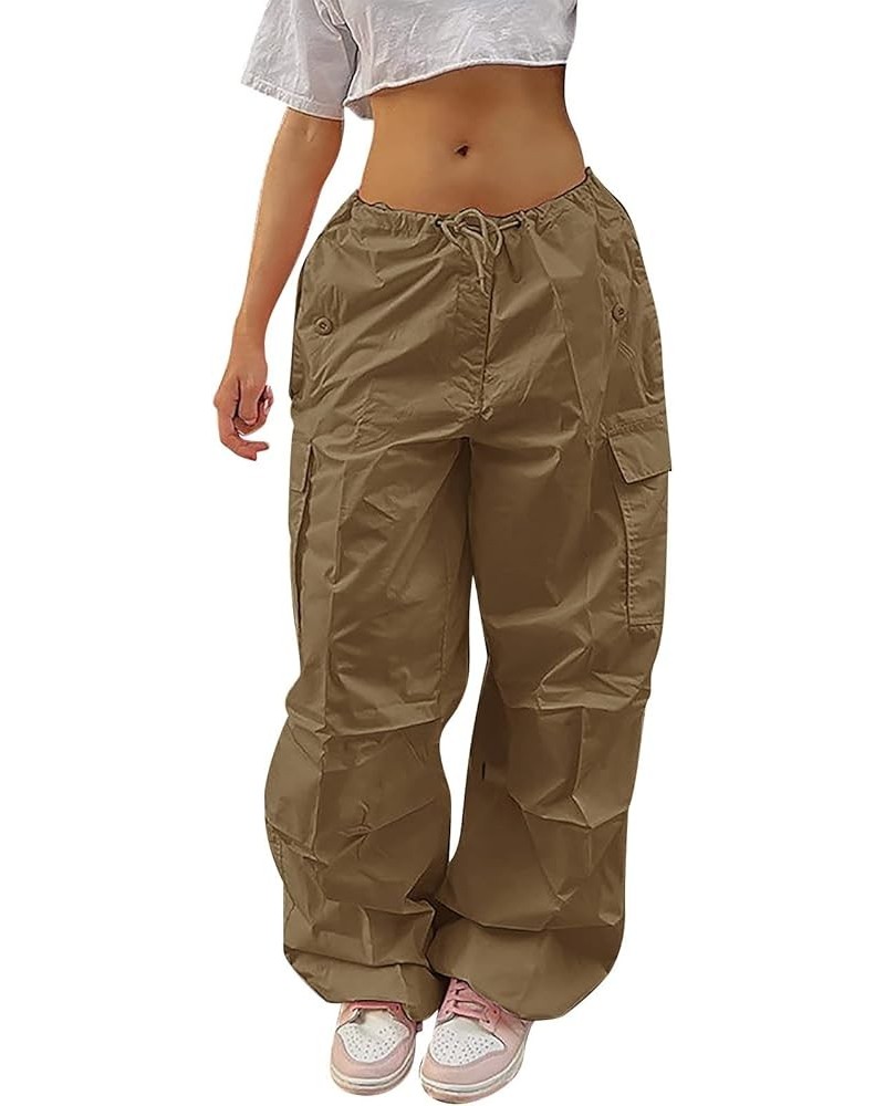 on Running Pants Women Straight Cargo Pants Straight Wide Leg Loose Casual Trousers Elastic Waist Sweatpants Brown-pants Hang...