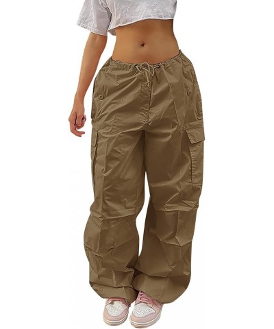 on Running Pants Women Straight Cargo Pants Straight Wide Leg Loose Casual Trousers Elastic Waist Sweatpants Brown-pants Hang...