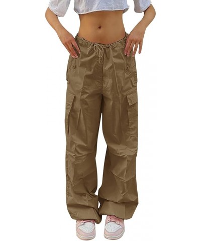 on Running Pants Women Straight Cargo Pants Straight Wide Leg Loose Casual Trousers Elastic Waist Sweatpants Brown-pants Hang...