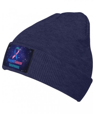 Thyroid Cancer Awareness Warm Knit Hat Cap Fashion for Men Women Navy Blue $10.40 Skullies & Beanies