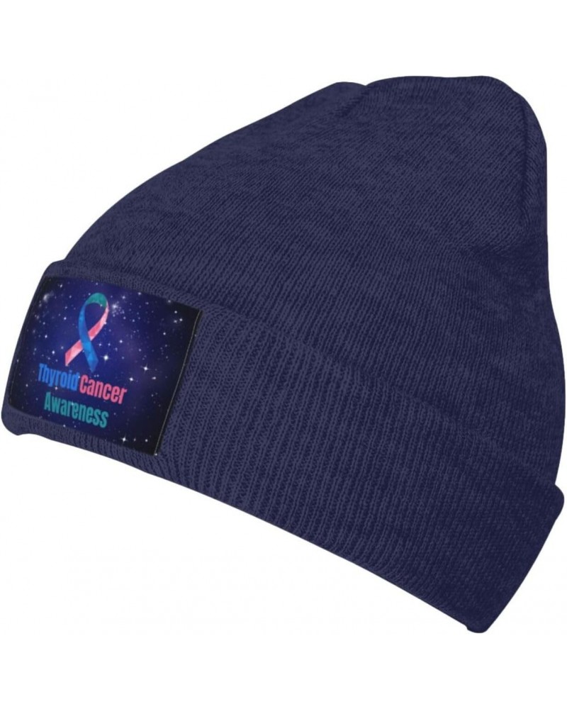 Thyroid Cancer Awareness Warm Knit Hat Cap Fashion for Men Women Navy Blue $10.40 Skullies & Beanies