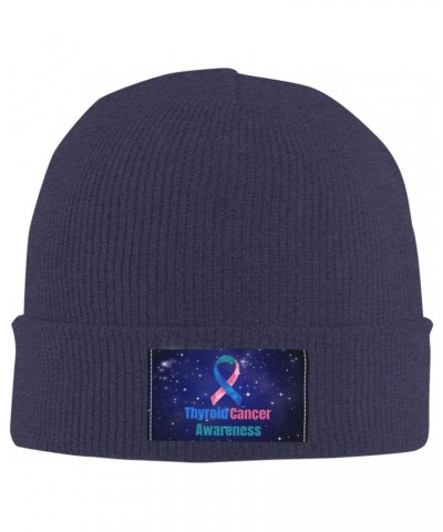 Thyroid Cancer Awareness Warm Knit Hat Cap Fashion for Men Women Navy Blue $10.40 Skullies & Beanies