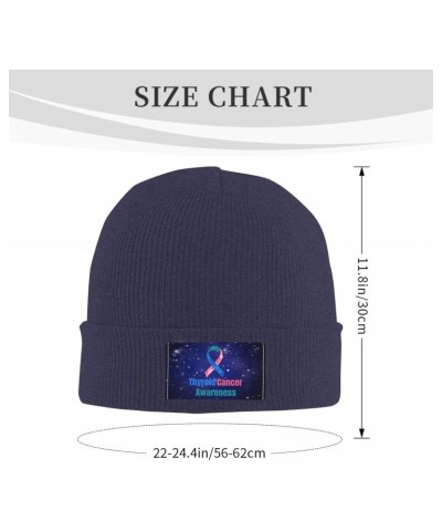 Thyroid Cancer Awareness Warm Knit Hat Cap Fashion for Men Women Navy Blue $10.40 Skullies & Beanies