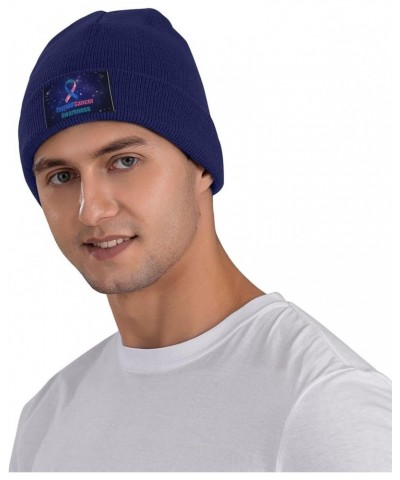 Thyroid Cancer Awareness Warm Knit Hat Cap Fashion for Men Women Navy Blue $10.40 Skullies & Beanies