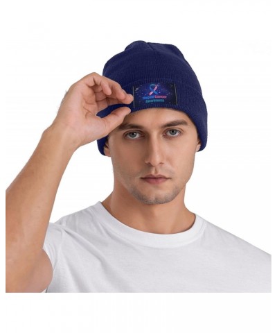 Thyroid Cancer Awareness Warm Knit Hat Cap Fashion for Men Women Navy Blue $10.40 Skullies & Beanies