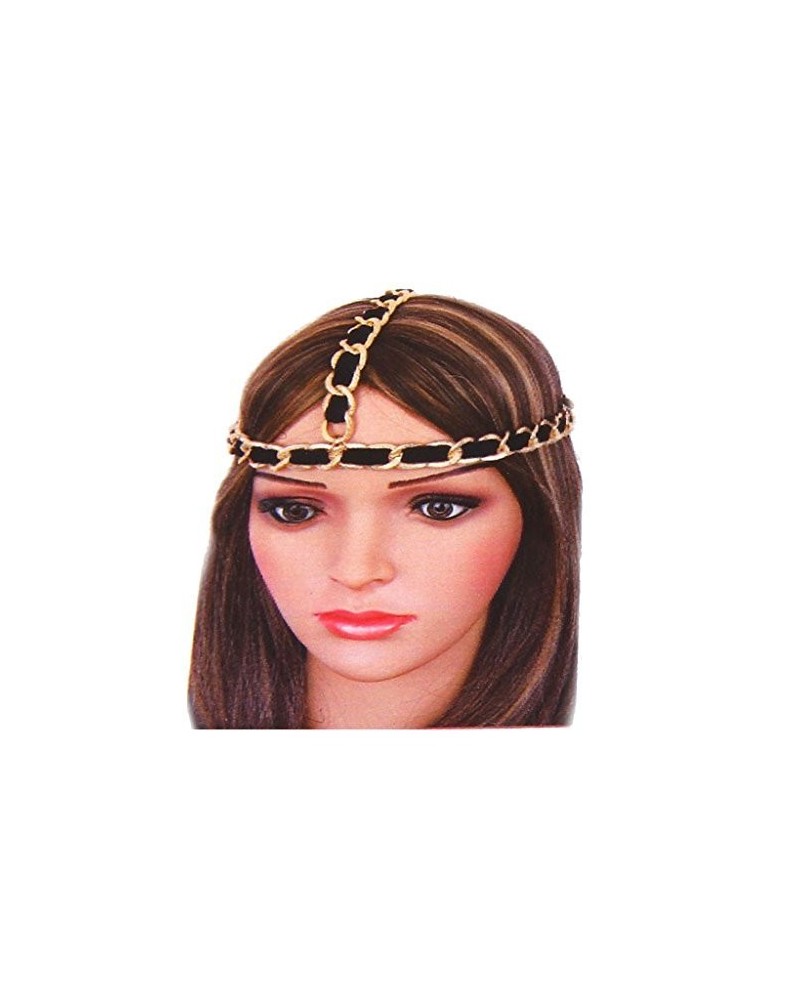 Head Jewelry ~ Goldtone Head Chain w Black Ribbon Head Chain Headband (CH0122-GBK $9.22 Headbands