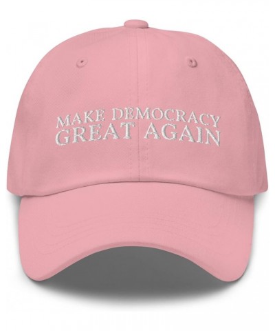 Make Democracy Great Again Dad Hat - Funny Political Embroidered Cap - Gift for Poly Sci Major Pink $21.80 Baseball Caps