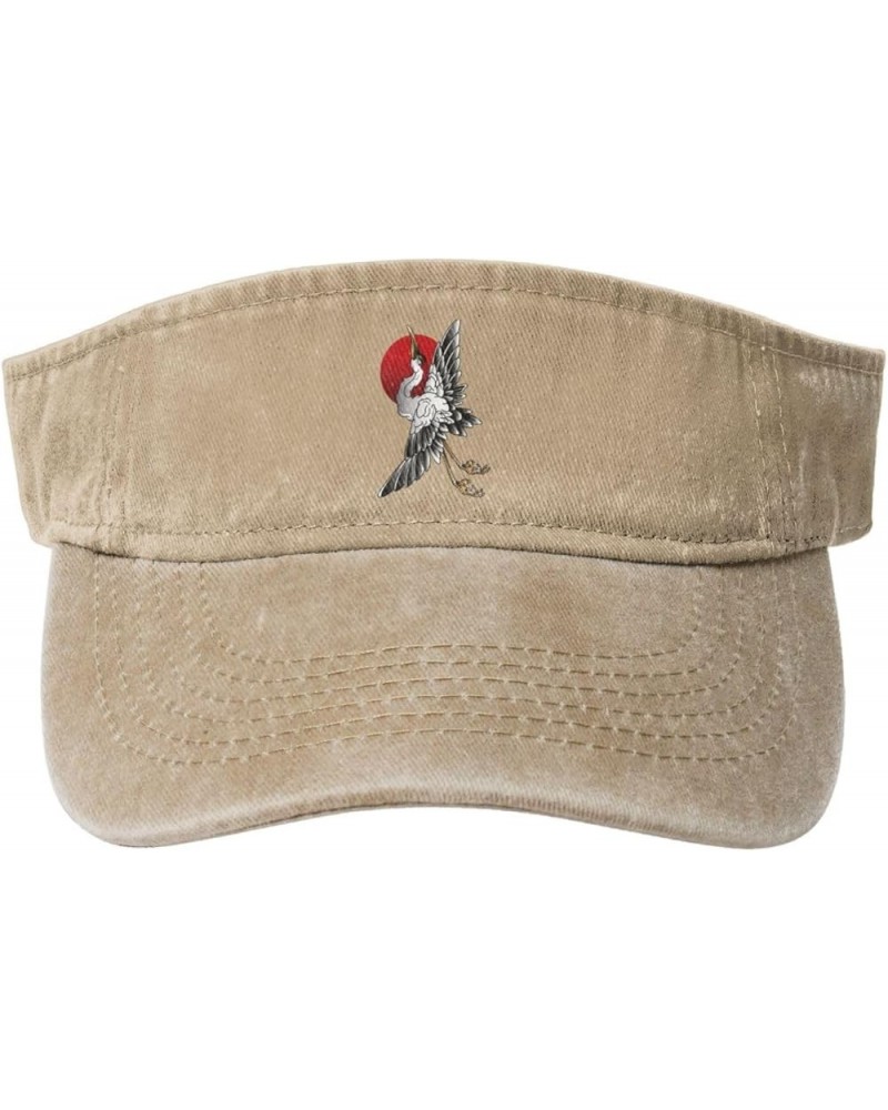 Japanese Crane Tattoo Sun Visor Hats for Women Men Sun Hat Vintage Golf Hat Adjustable Baseball Cap Natural $10.40 Visors