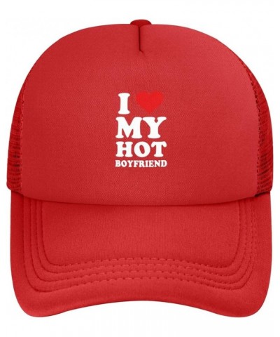 I Love My Hot Boyfriend Baseball Cap Casual Men's Womens Baseball Caps Adjusting Solid Color Mesh Baseball Caps Red $9.94 Bas...