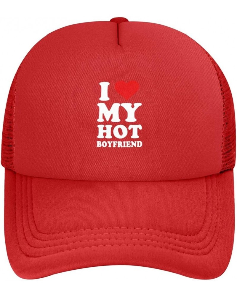 I Love My Hot Boyfriend Baseball Cap Casual Men's Womens Baseball Caps Adjusting Solid Color Mesh Baseball Caps Red $9.94 Bas...