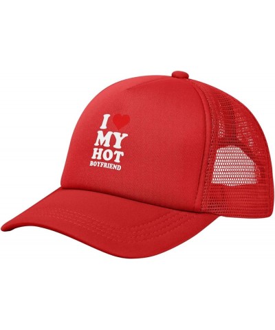 I Love My Hot Boyfriend Baseball Cap Casual Men's Womens Baseball Caps Adjusting Solid Color Mesh Baseball Caps Red $9.94 Bas...