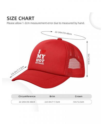 I Love My Hot Boyfriend Baseball Cap Casual Men's Womens Baseball Caps Adjusting Solid Color Mesh Baseball Caps Red $9.94 Bas...