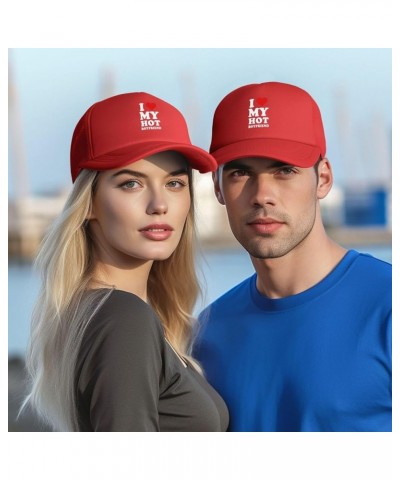 I Love My Hot Boyfriend Baseball Cap Casual Men's Womens Baseball Caps Adjusting Solid Color Mesh Baseball Caps Red $9.94 Bas...