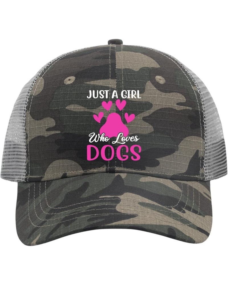 Baseball Cap Just A Girl Loves Dogs Paws Trucker Hats for Teen Graphic Cotton Snapbacks for Gifts Camo $12.68 Baseball Caps