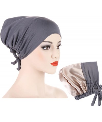 Women Turban Non-Slip Hijab Undercap Tie Back Hijab Cap Stretchy Comfortable Head Covering Scarf F $6.60 Skullies & Beanies