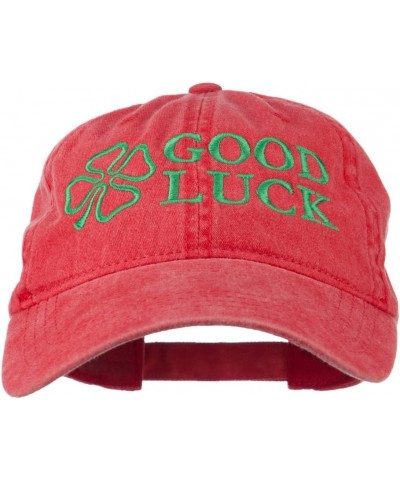 Four Leaf Clover Good Luck Embroidered Washed Cap Red $19.98 Baseball Caps