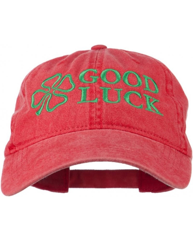 Four Leaf Clover Good Luck Embroidered Washed Cap Red $19.98 Baseball Caps