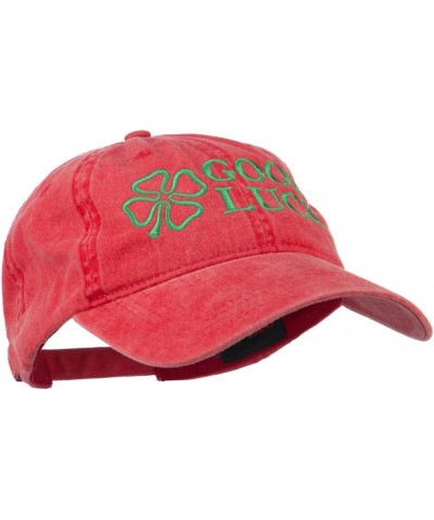 Four Leaf Clover Good Luck Embroidered Washed Cap Red $19.98 Baseball Caps