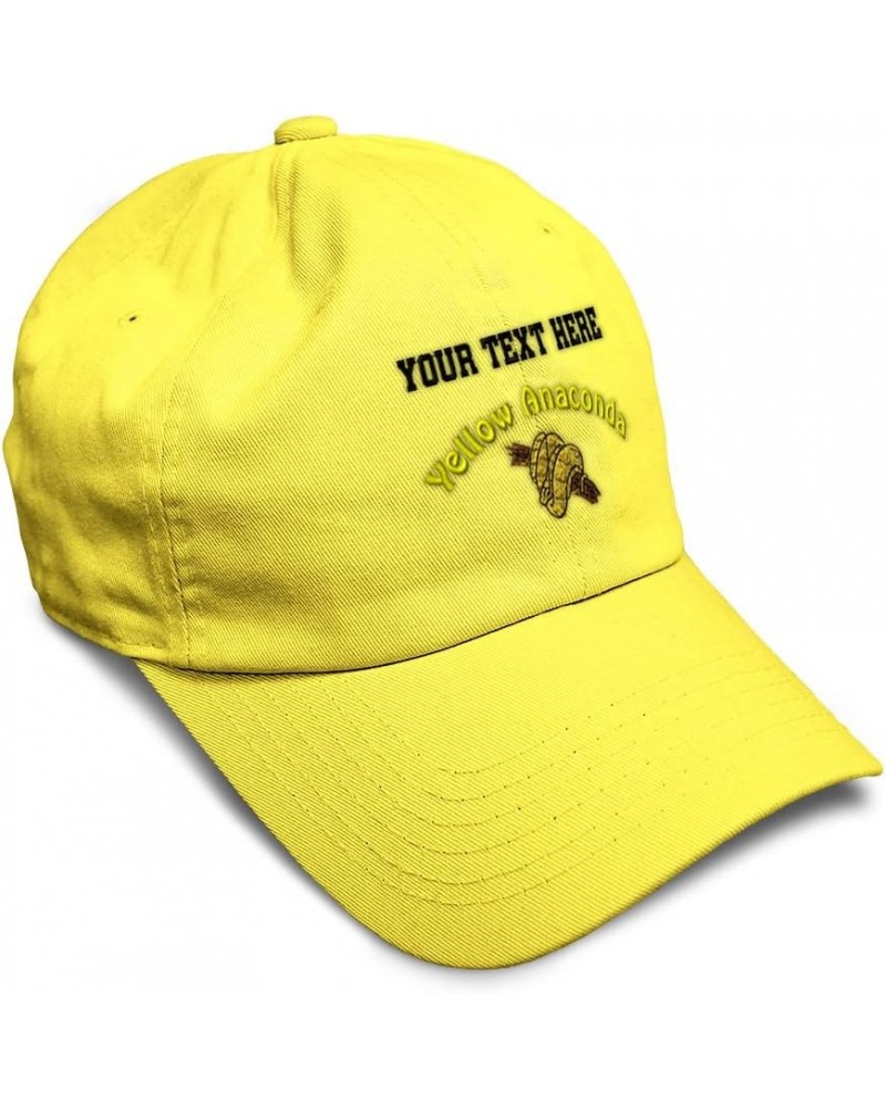 Custom Soft Baseball Cap Yellow Anaconda Reptiles Reptile Twill Cotton Nature Dad Hat for Men & Women Yellow Personalized Tex...