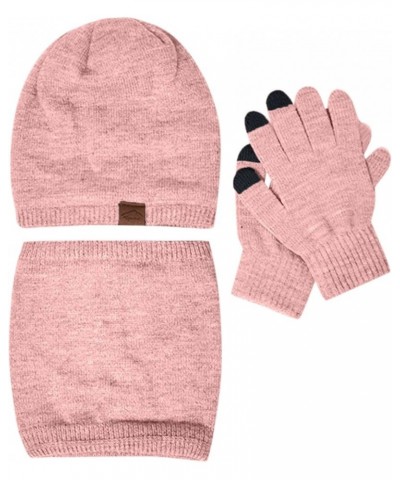 Womens and Mens Knitting Wool Hat Winter Warm Scarf Hat Gloves Three Piece Suit Windproof Ski Cycling Hat Pink $9.88 Skullies...