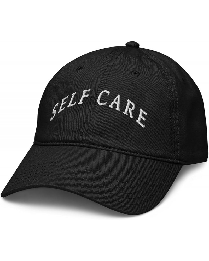 Self Care White Arched Text Adjustable Baseball Hat Black $11.07 Baseball Caps