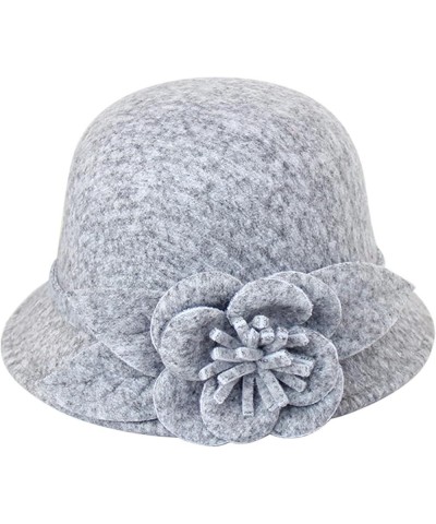 Women's Cloche Hat 1920s Bucket Hat Vintage Church Elegant Round Hat with Flower Grey $13.38 Bucket Hats