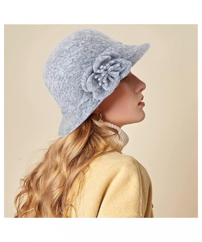 Women's Cloche Hat 1920s Bucket Hat Vintage Church Elegant Round Hat with Flower Grey $13.38 Bucket Hats