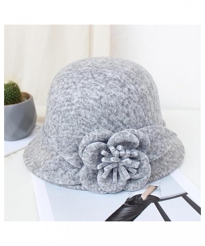 Women's Cloche Hat 1920s Bucket Hat Vintage Church Elegant Round Hat with Flower Grey $13.38 Bucket Hats