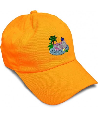 Soft Baseball Cap Bathing Hippo Embroidery Children Hippopotamus Twill Cotton Hippo Dad Hats for Men & Women Orange Design On...