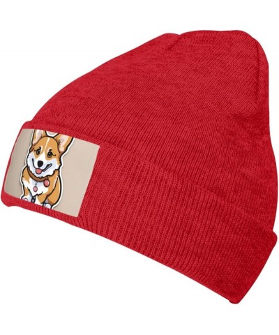 Black Warm Knit Hat Cute Corgi Butt Pattern Soft Good Elasticity Suitable for Daily and Outdoor Sports Red $9.83 Skullies & B...