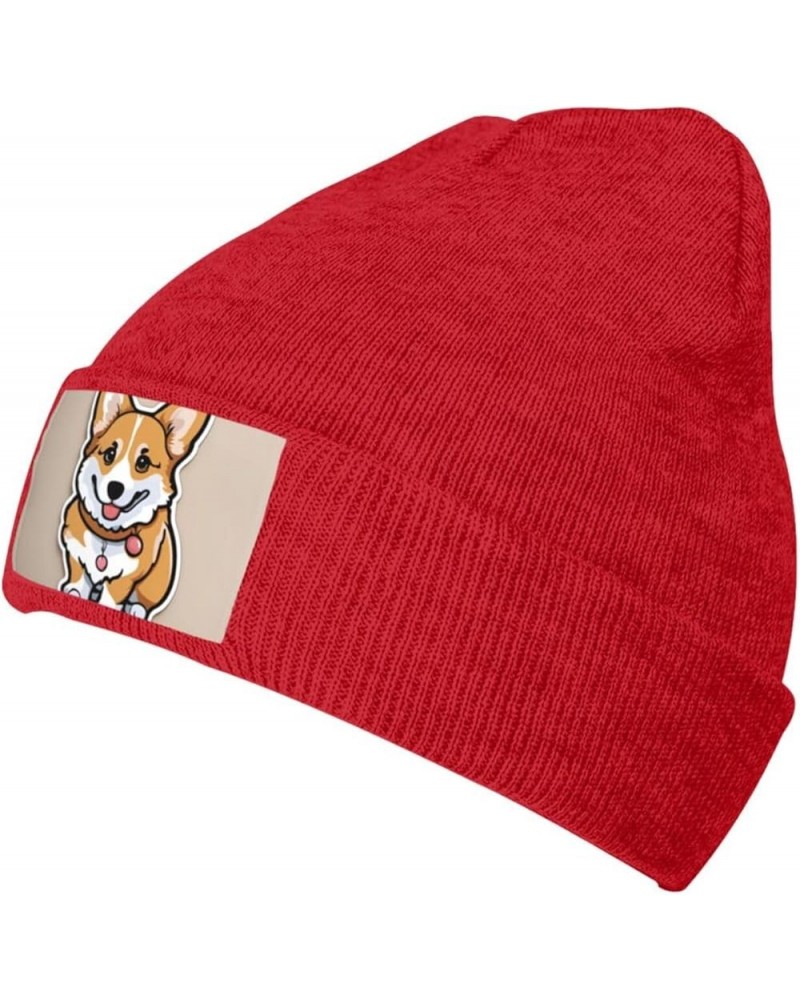 Black Warm Knit Hat Cute Corgi Butt Pattern Soft Good Elasticity Suitable for Daily and Outdoor Sports Red $9.83 Skullies & B...