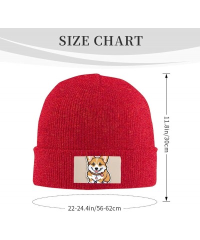 Black Warm Knit Hat Cute Corgi Butt Pattern Soft Good Elasticity Suitable for Daily and Outdoor Sports Red $9.83 Skullies & B...