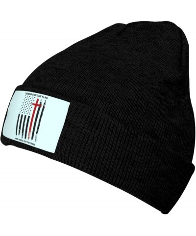 I Stand for The Flag Kneel for The Cross Beanie Hat for Men Women Knit Skull Cap Warm Hats Black Knitted Caps Black $11.76 Sk...