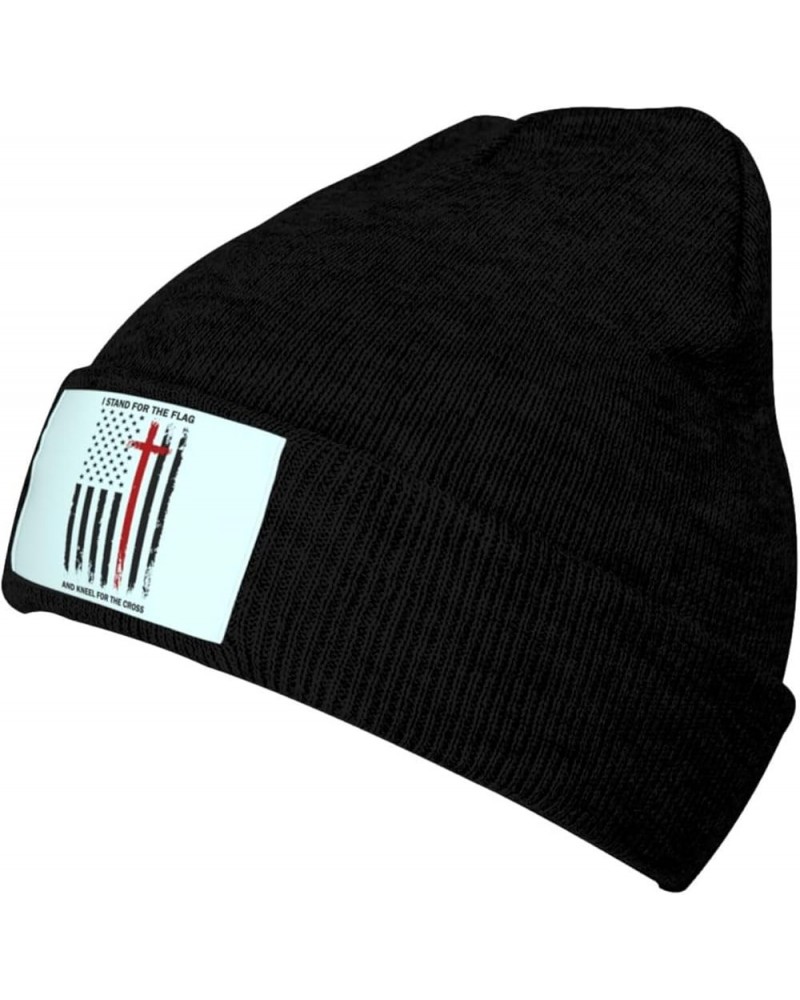 I Stand for The Flag Kneel for The Cross Beanie Hat for Men Women Knit Skull Cap Warm Hats Black Knitted Caps Black $11.76 Sk...