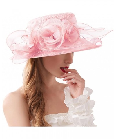 Women Dress Bucket Hat Spring Summer Mesh Sunshade Hat Flower Temperament Wedding Dress Hat Sun Fascinator Hat Pink $11.98 Co...