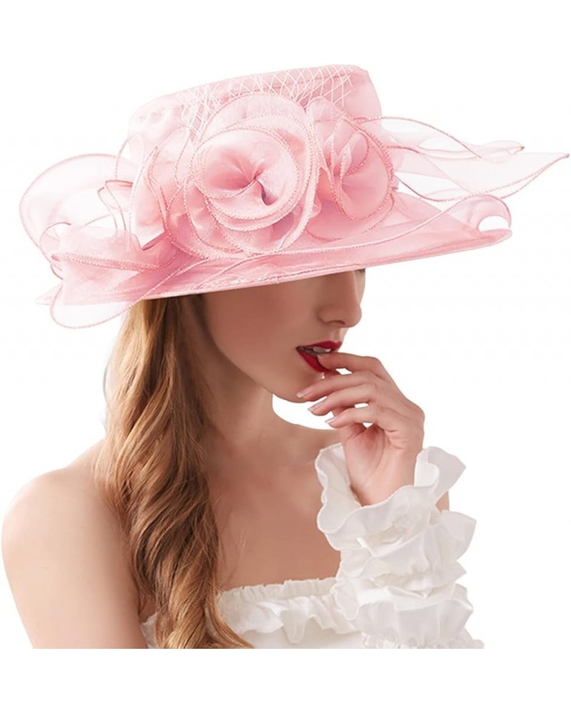 Women Dress Bucket Hat Spring Summer Mesh Sunshade Hat Flower Temperament Wedding Dress Hat Sun Fascinator Hat Pink $11.98 Co...