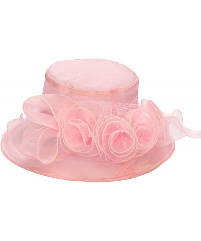 Women Dress Bucket Hat Spring Summer Mesh Sunshade Hat Flower Temperament Wedding Dress Hat Sun Fascinator Hat Pink $11.98 Co...