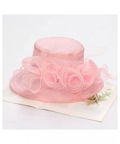 Women Dress Bucket Hat Spring Summer Mesh Sunshade Hat Flower Temperament Wedding Dress Hat Sun Fascinator Hat Pink $11.98 Co...