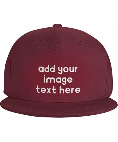 Custom Hats for Men with Your Own Image Text Logo Picture Personalized Flat Bill Hats Dark Red $7.36 Baseball Caps