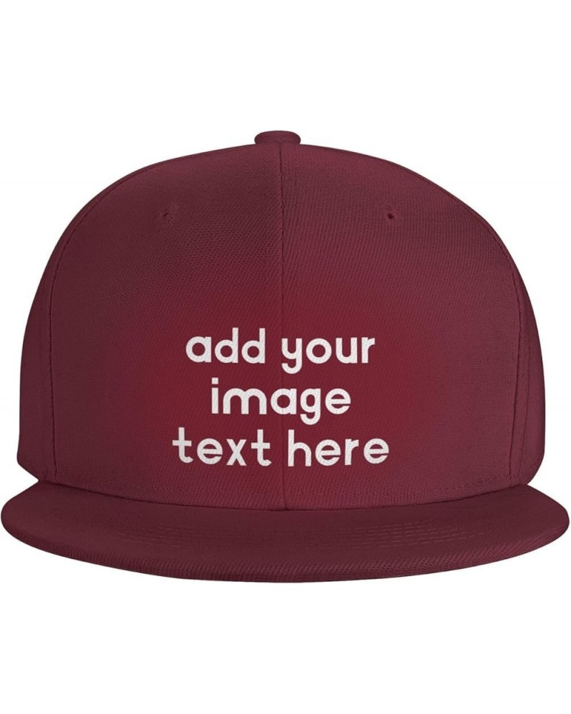 Custom Hats for Men with Your Own Image Text Logo Picture Personalized Flat Bill Hats Dark Red $7.36 Baseball Caps