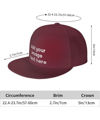 Custom Hats for Men with Your Own Image Text Logo Picture Personalized Flat Bill Hats Dark Red $7.36 Baseball Caps