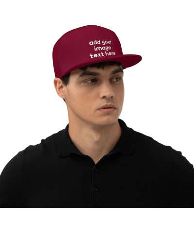 Custom Hats for Men with Your Own Image Text Logo Picture Personalized Flat Bill Hats Dark Red $7.36 Baseball Caps