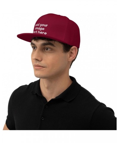 Custom Hats for Men with Your Own Image Text Logo Picture Personalized Flat Bill Hats Dark Red $7.36 Baseball Caps