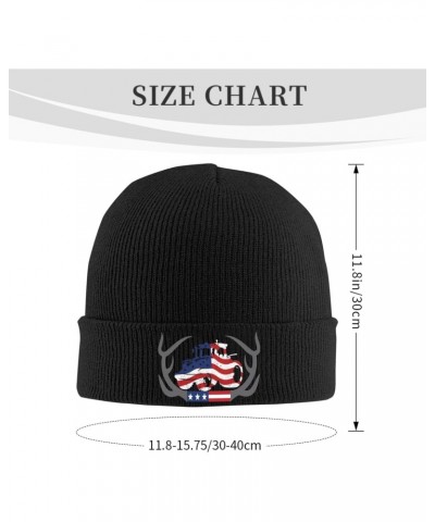 Antler Farm Tractor American Flag Retro Knitted Hat Hat Men Womens Cozy Warm Beanie Hats Black $11.59 Skullies & Beanies