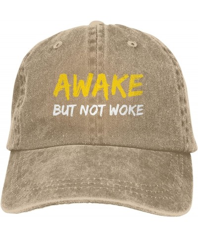 Funny-Awake-But-Not-Woke Ponytail Baseball Cap Vintage Denim Cowboy Hat Natural $13.32 Baseball Caps