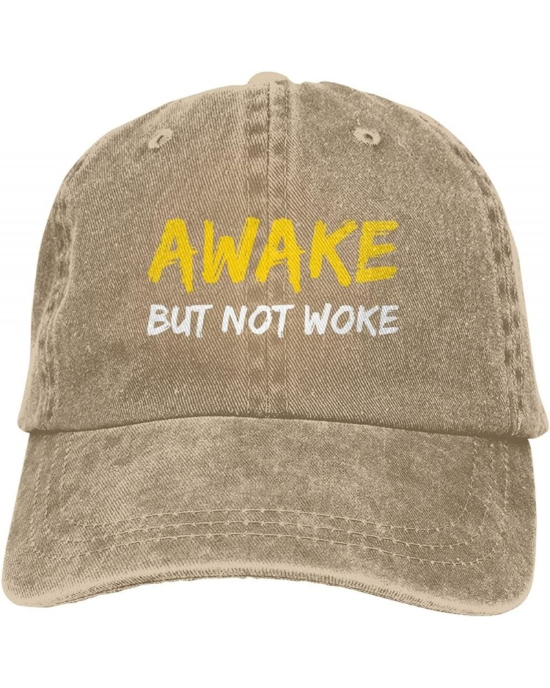 Funny-Awake-But-Not-Woke Ponytail Baseball Cap Vintage Denim Cowboy Hat Natural $13.32 Baseball Caps