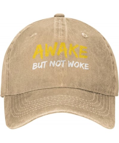 Funny-Awake-But-Not-Woke Ponytail Baseball Cap Vintage Denim Cowboy Hat Natural $13.32 Baseball Caps